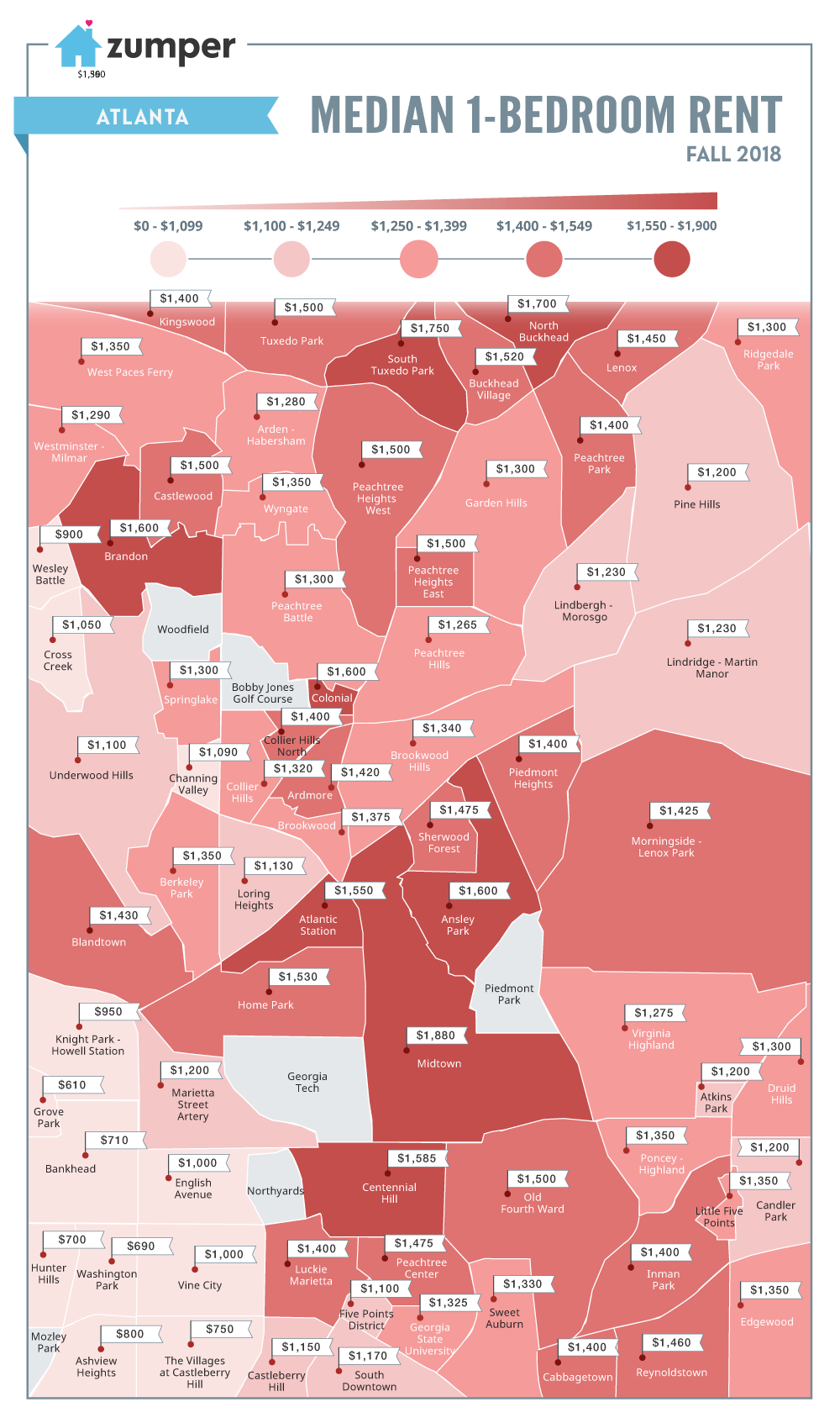 Mapping Atlanta Neighborhood Rent Prices (Fall 2018)